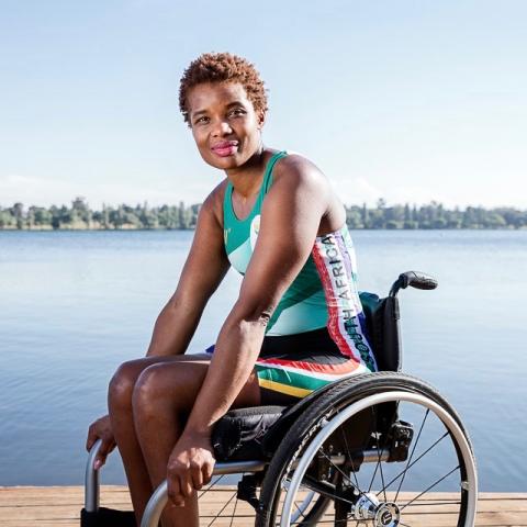 Sandra Khumalo pictured next to a lake